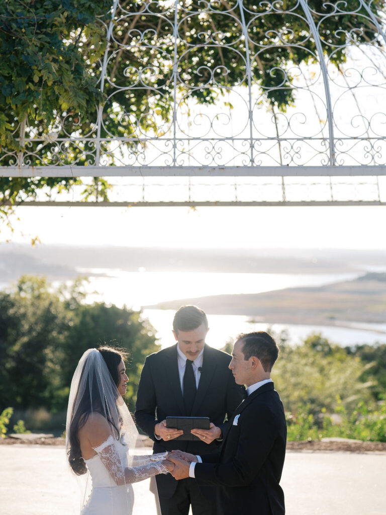 Outdoor wedding ceremony in texas hill country