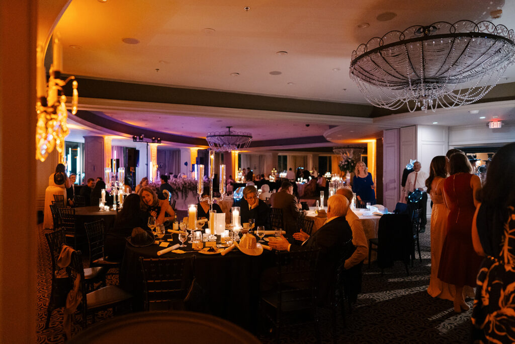 Wedding reception dinner in the Phantom Ballroom at Hotel ZaZa Houston Museum District